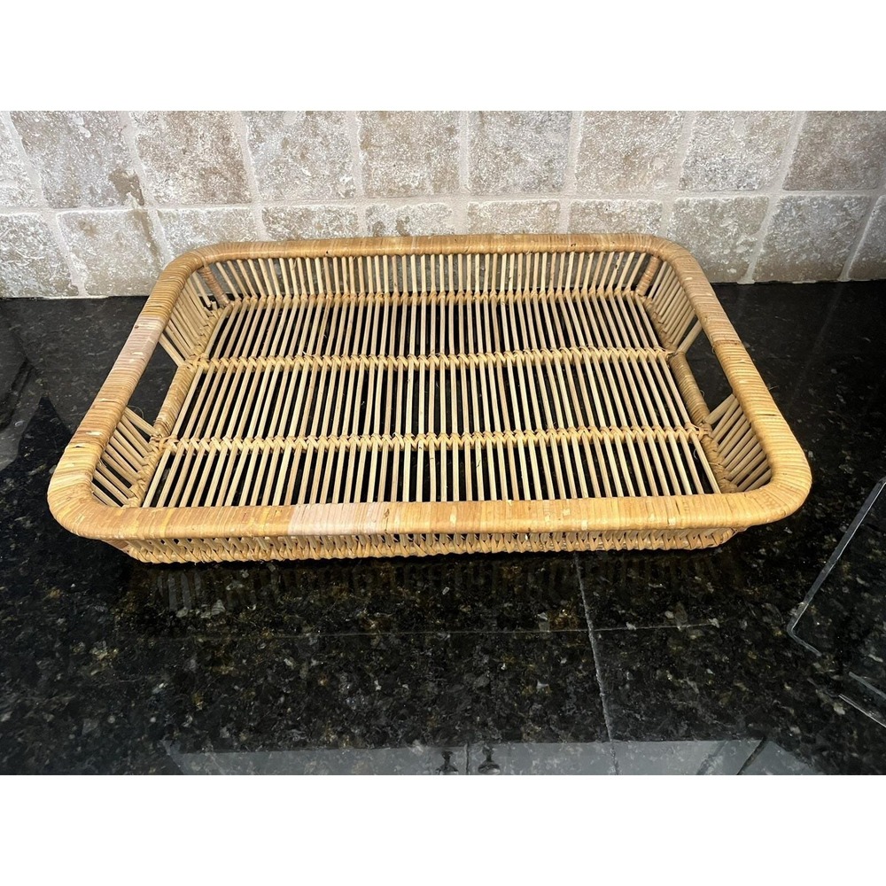 MCM Danish Rattan Serving Tray Artek 1960 Modern Chic Boho Bamboo Vintage